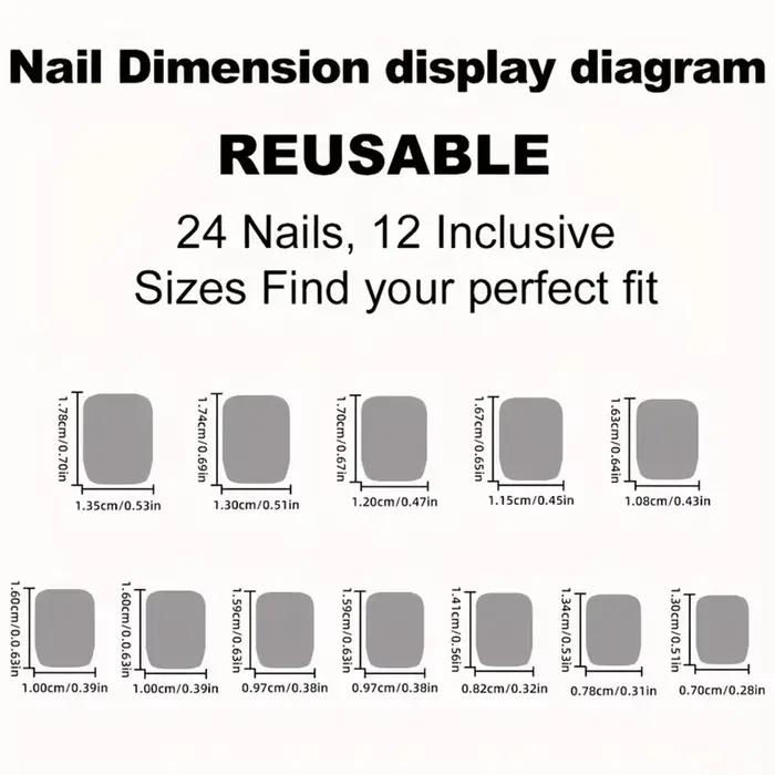 24 morceaux de faux ongles carrés courts, avec un cœur dégradé teint en halo et un design français c