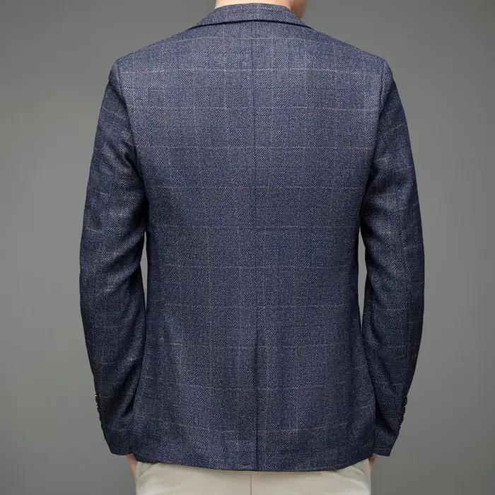 Veste de costume formelle pour homme avec col plat et motif à carreaux uni, un haut de costume éléga