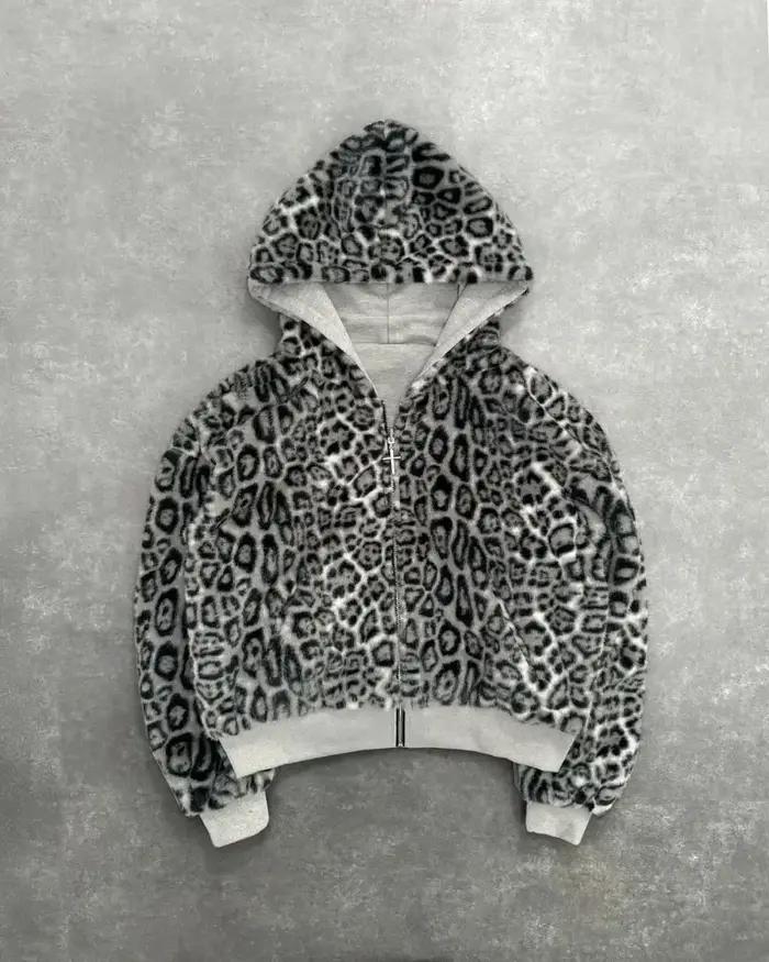 Vêtements léopard double face en automne et en hiver, original Kuaku rétro élégant, sweat à capuche
