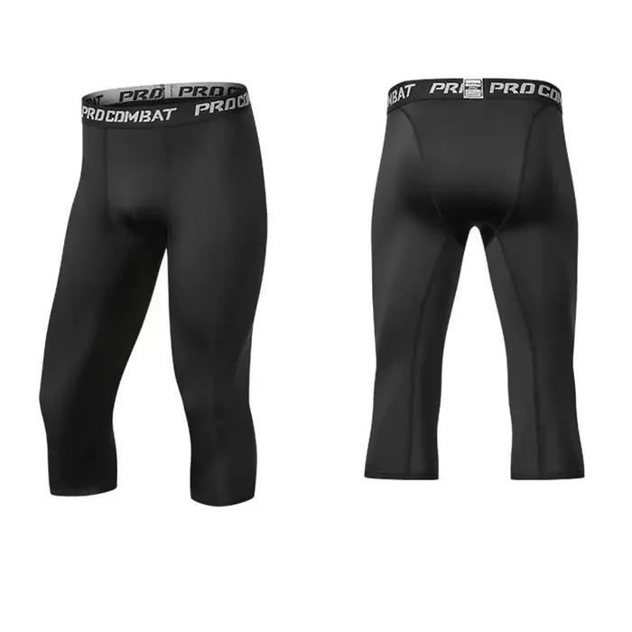 Pantalon court moulant 3/4 pour hommes, entraînement à Compression, Fitness, survêtement, course à p