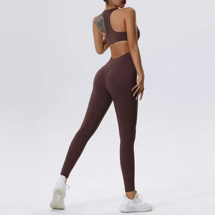 Ensemble de yoga à fermeture éclair pour femme - Combinaison sport une pièce pratique