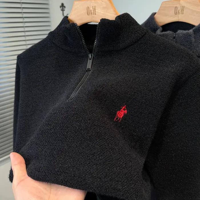Marque de luxe zip demi col roulé pull hommes haut de gamme mode poney Golf broderie hiver velours é