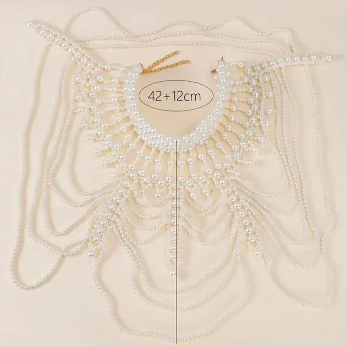 Chaîne de corps en perles tissées à la main, fausses perles, pompon perlé, chaîne de corps élégante,