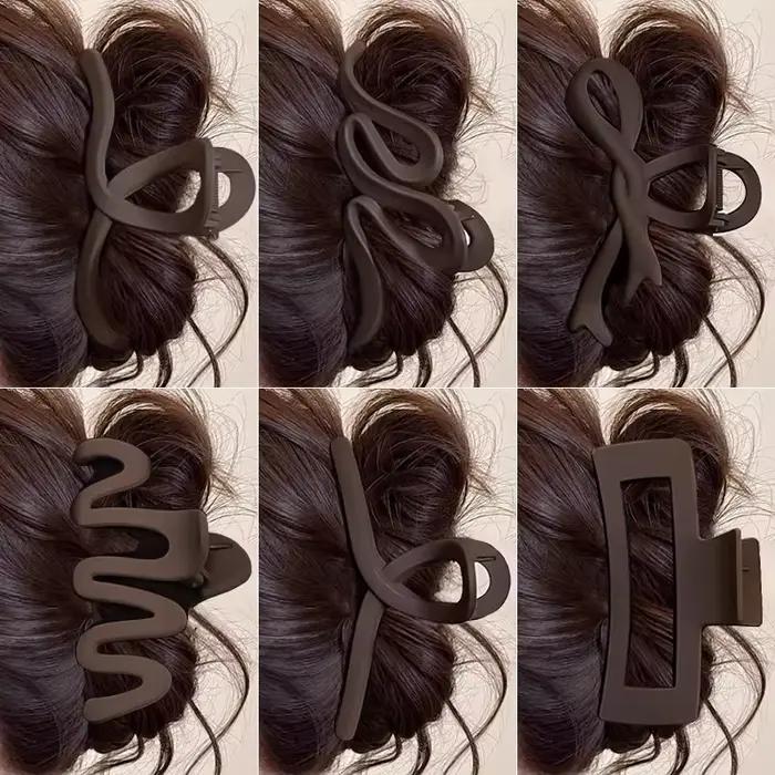 Grande pince à cheveux géométrique marron élégante pour femmes et filles, joli ornement capillaire,