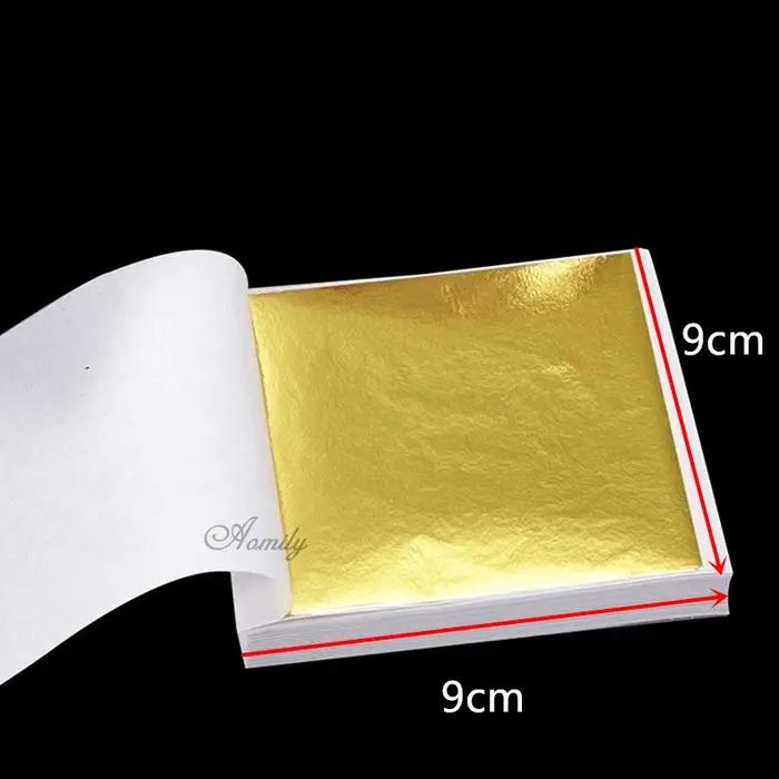Aomily 9x9cm 100 feuilles pratiques K feuille d'or Pure brillante pour dorure lignes de meubles arti