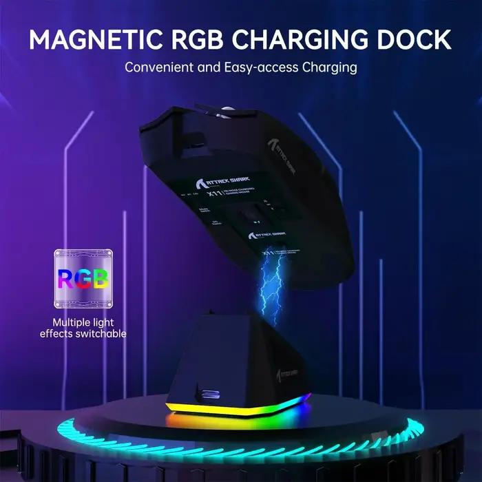 ATTACK SHARK X11 souris de jeu sans fil légère à trois modes avec station de charge RGB capteur opti