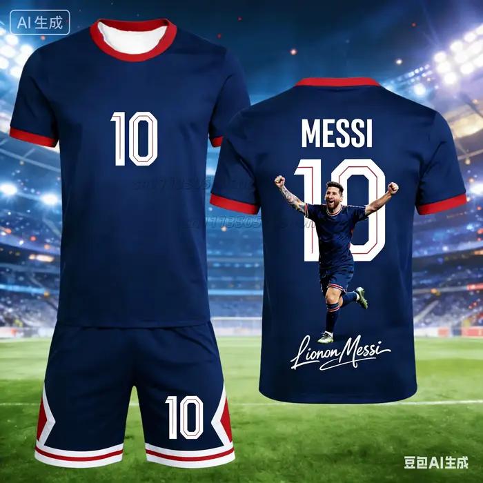 Été # Messi N°10 # Ensemble T-shirt et short commémoratifs pour hommes et femmes, ensemble ample