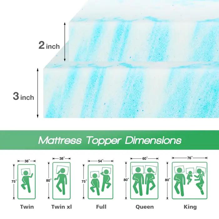 JHK 2-3 pouces Gel mousse à mémoire de forme surmatelas pleine taille matelas de refroidissement dou