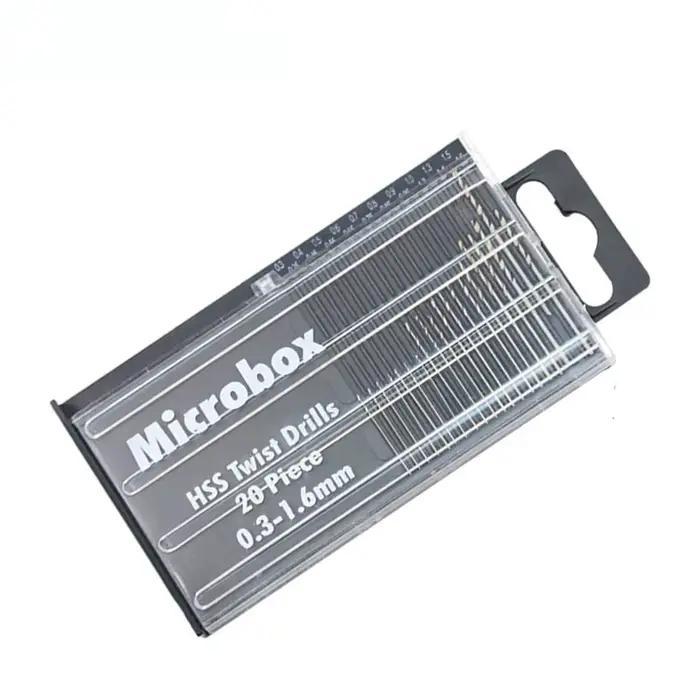 20 pièces/ensemble 0.3mm-1.6mm Mini jeu de forets hélicoïdaux en acier rapide ensemble de forets Mic