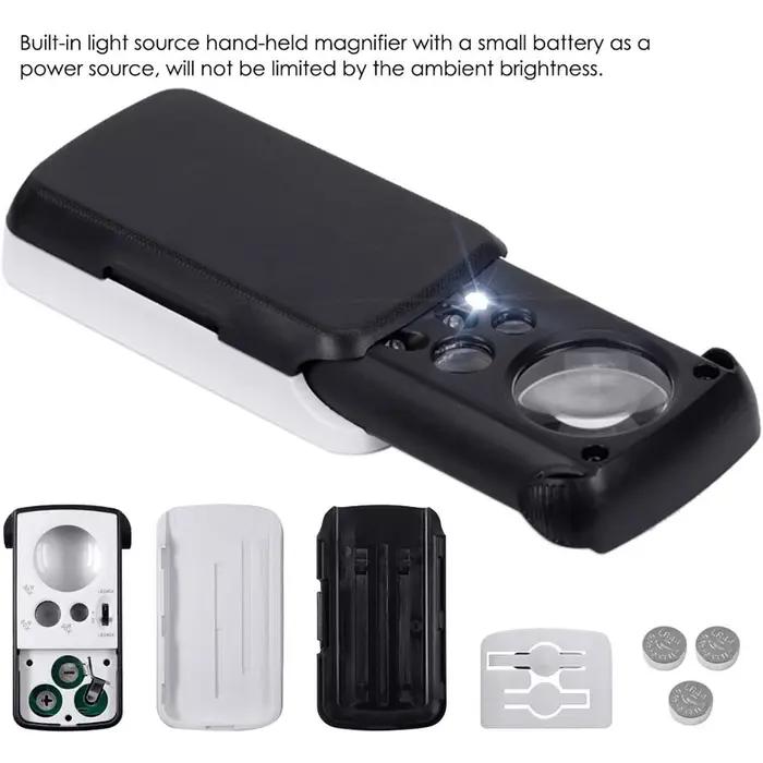Loupe de bijoux avec lumière UV LED 30X 60X 90X, Loupe oculaire de bijoutier pliable pour pierres pr