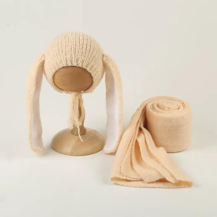 Ensemble bonnet lapin en tricot pour nouveau-né, accessoires de photographie, bonnet lapin doux, com