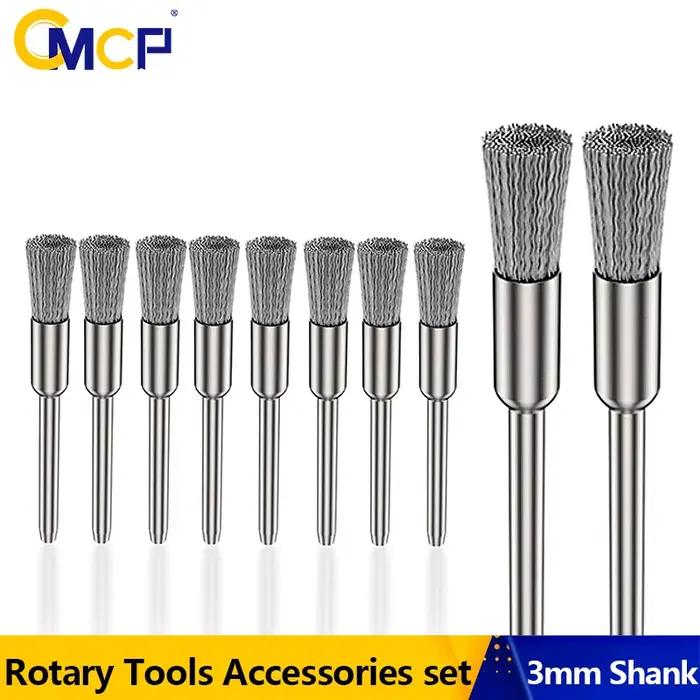 CMCP – jeu de brosses à roue en fil d'acier, tige de 3.0mm pour outil rotatif Dremel, outil de polis