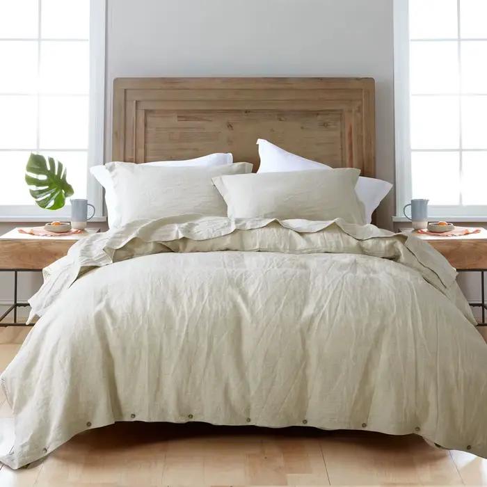 Housse de couette 100% lin français naturel, douce et confortable, Queen, Textile de maison Durable