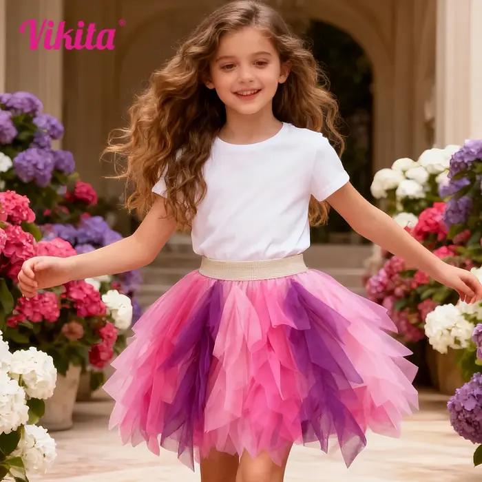 VIKITA filles gâteau jupes enfants maille irrégulière Tulle couches Tutu jupe filles fête d'annivers