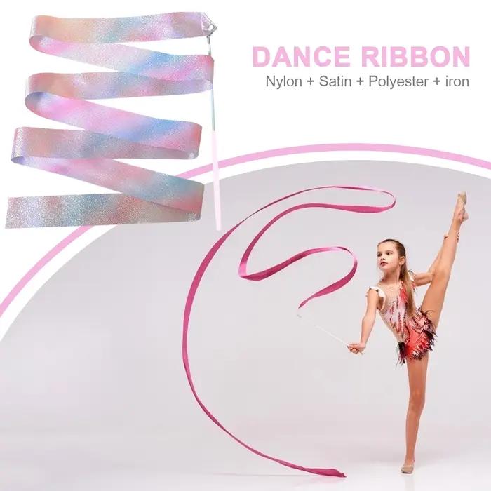 Ruban de danse de ballet avec anciers virevoltant pour enfant, bande de performance sportive scintil