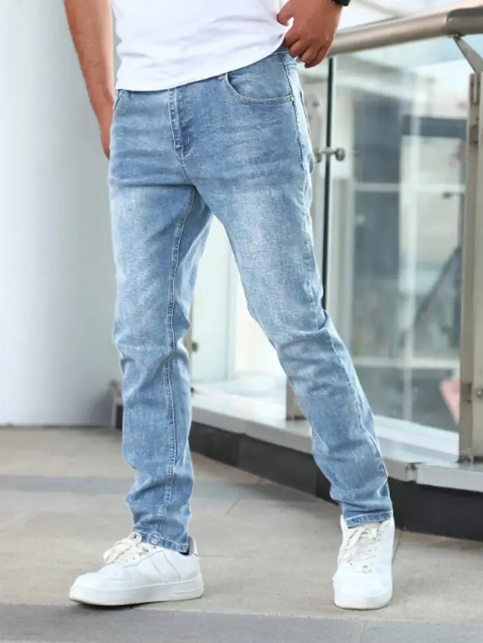 Jean extensible décontracté pour hommes, pantalon en Denim vieilli de Style de rue Chic, 1 pièce
