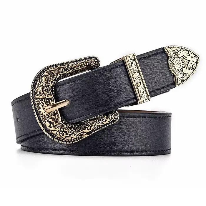 Ceinture en cuir PU vintage pour femmes, ceinture sculptée pour hommes, ceinture de jeans bon marché