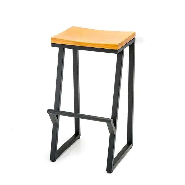 Chaise de bar minimaliste en fer à pieds hauts, sièges en bois massif, sièges de comptoir, meubles d