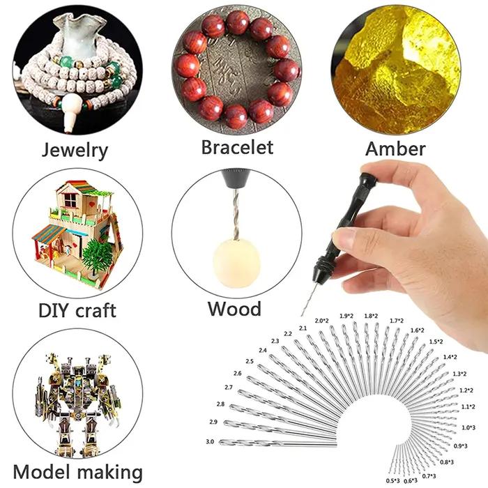 49 pièces 0.2-3.4mm ensemble de perceuse à main Mini foret à main en aluminium bijoux artisanat perc