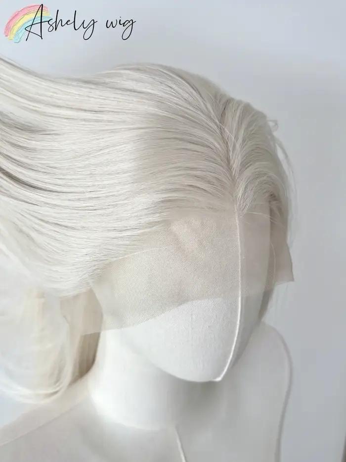 Perruque Lacefront platine 13x4 longue ligne droite perruque avant en dentelle blanche fibres haute