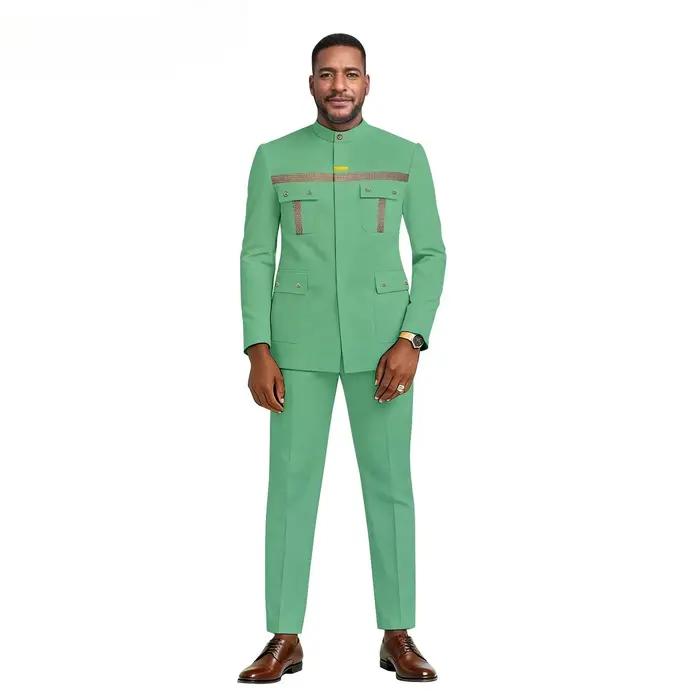 Nouvel ensemble deux pièces décontracté et coloré pour homme africain, coupe ajustée - Costume pour
