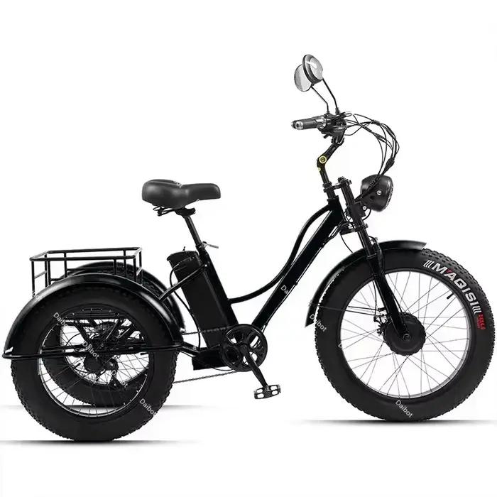 Tricycle électrique pour adultes, batterie amovible, portée de 65km, 750w, 48W, Transmission à 7 vit