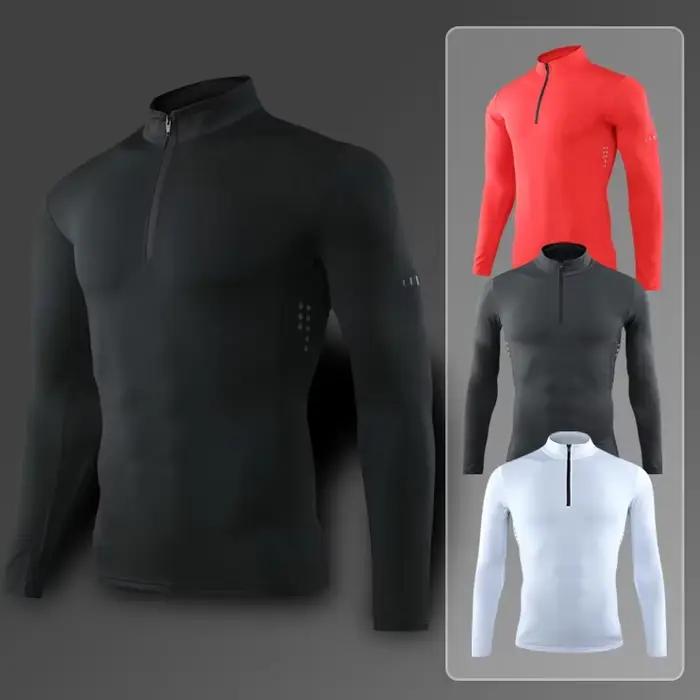 T-shirt de sport serré à manches longues pour hommes, vêtements de course à pied, sweat-shirt de com