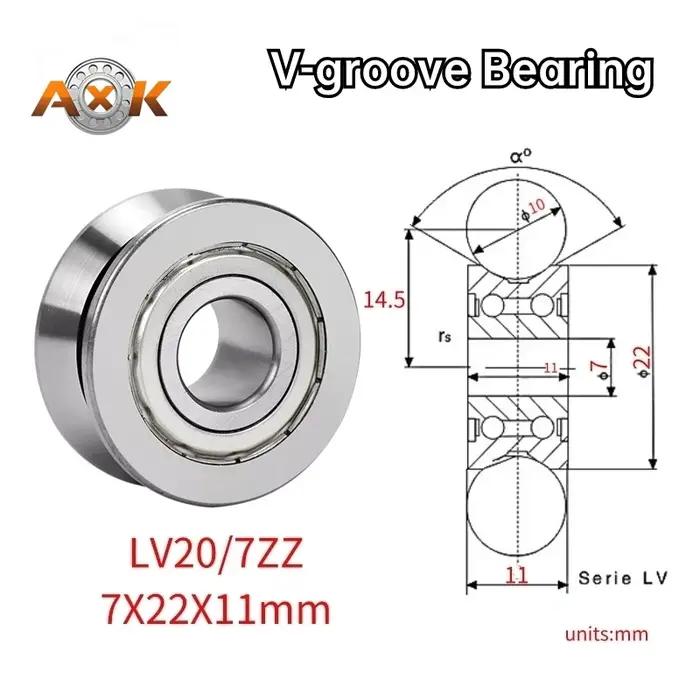 Série de rouleaux de Rail à rainure en V, roulement LV20/7 ZZ 2RS, diamètre intérieur 7mm, diamètre