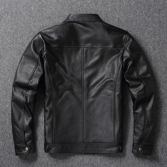 Veste en cuir de vachette de haute qualité, manteau à col montant, couche supérieure, mince, décontr