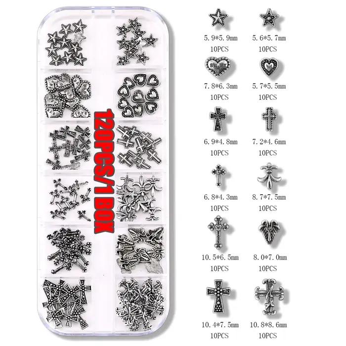 120 pièces/1 boîte européen américain foncé vintage style croix nail art patch y2k Premium métal Sty