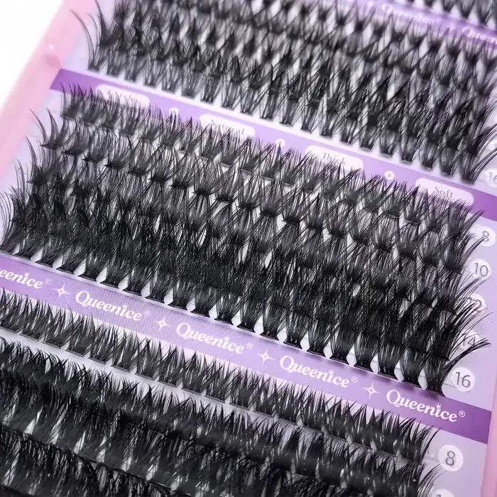 QUEENICE 800 pièces de faux cils en grappe de longueur mixte | Léger, doux, facile à appliquer, De