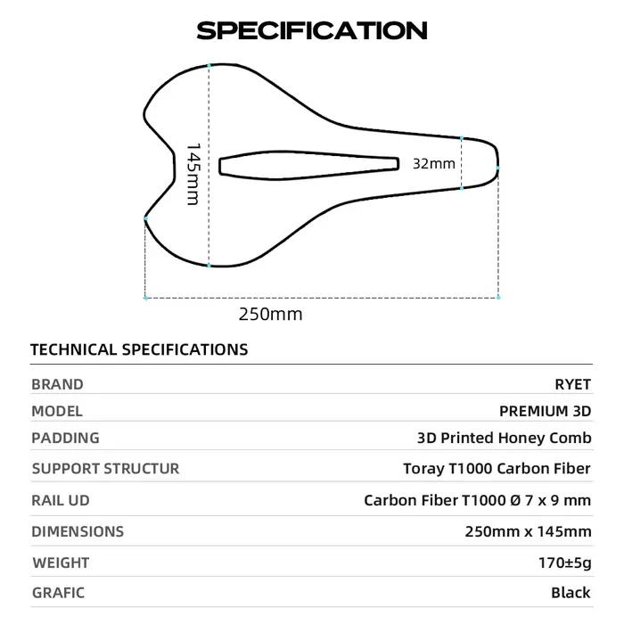 RYET carbone 3D-imprimé selle de vélo ultraléger selle de vélo pour hommes femmes Triathlon route vt