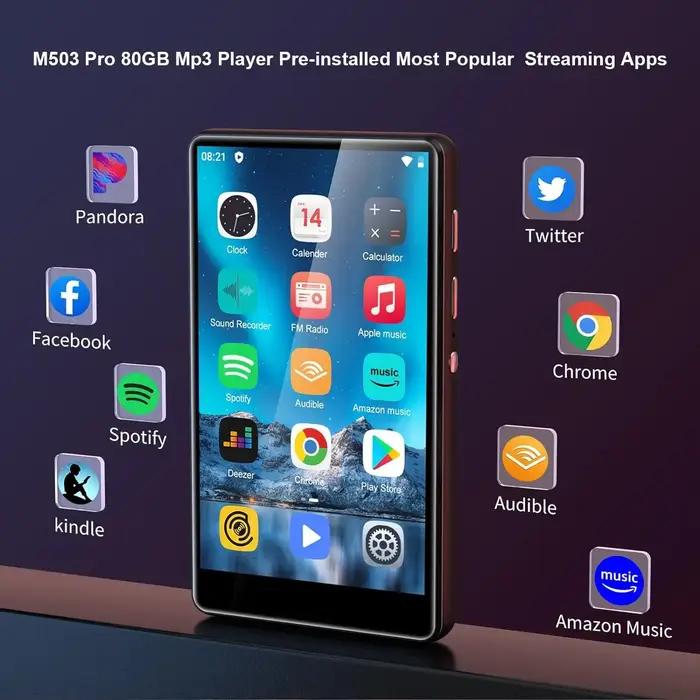 Lecteur MP3 80 Go (64 Go + 16 Go) pour Android avec Bluetooth et WiFi, écran tactile complet de 4,0