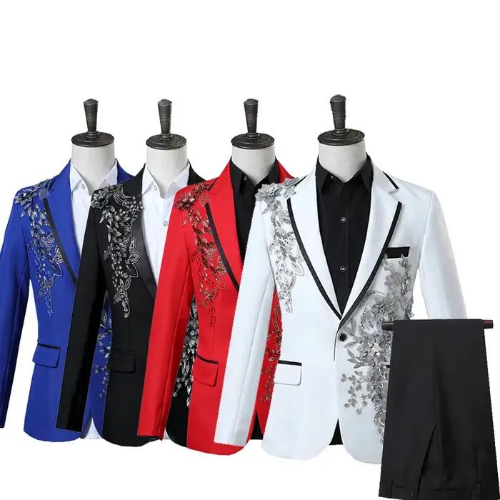 Costume deux pièces élégant pour hommes, avec des appliques, pour Banquet de mariage, hôte de danse,