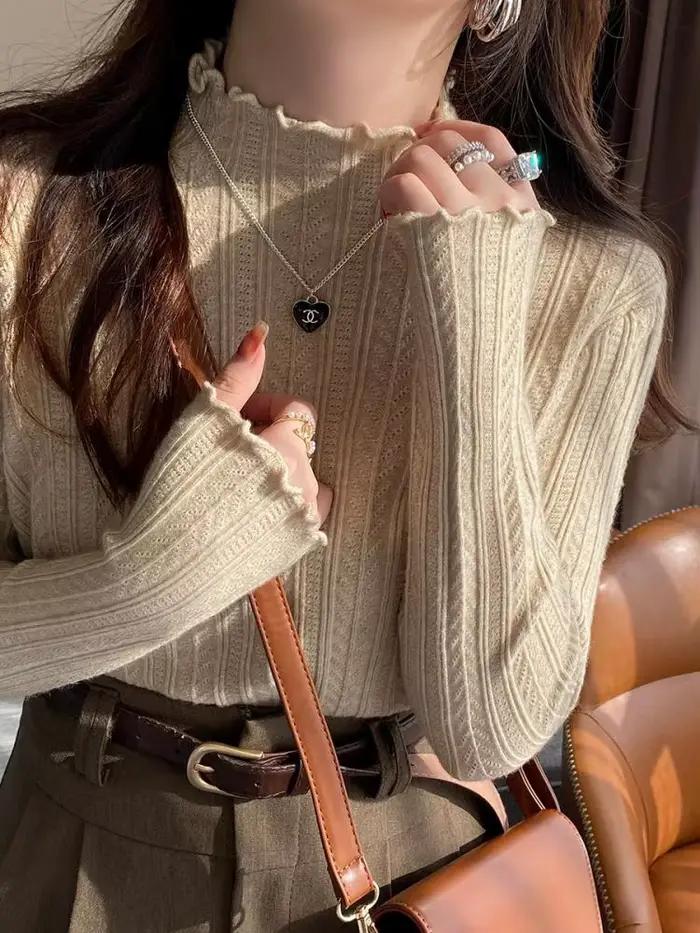 Pulls pour femmes à col roulé plissé 2026, automne hiver, pull chaud, hauts fins, pull en tricot, pu