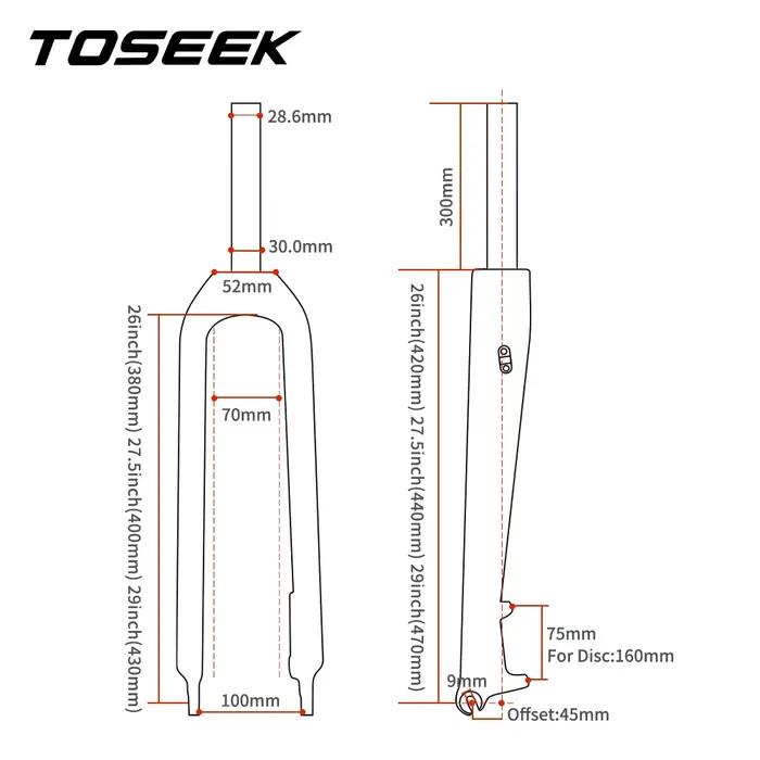 TOSEEK TFK-SL fourche en carbone 26ER/27.5ER/29ER Tube droit vtt fourche avant de vélo Garfo Carbono