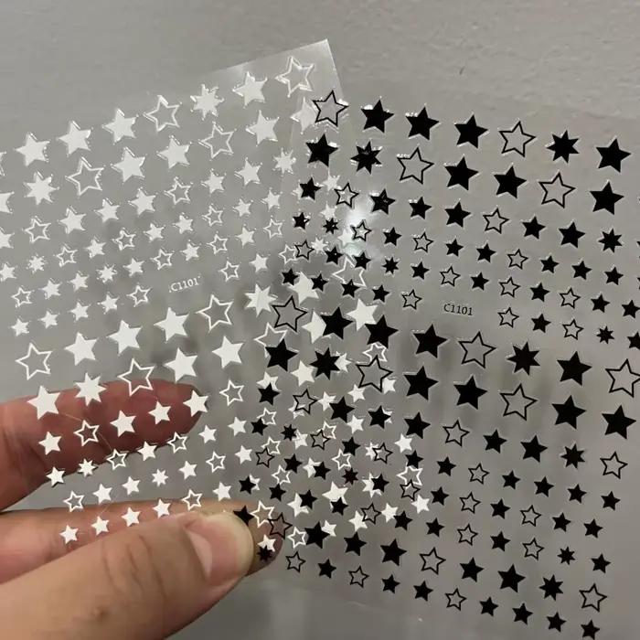 Autocollant 3D étoile noir et blanc pour Nail Art, décalcomanies auto-adhésives pentagramme Y2K, pai