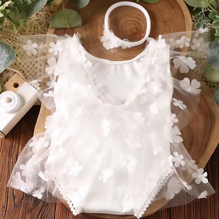 Ylsteed – ensemble de 2 pièces pour nouveau-né fille, tenues de photographie, barboteuse brodée de f