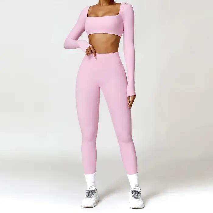 Ensemble sport 2 pièces Hearuisavy femme - Haut court et legging séchage rapide yoga