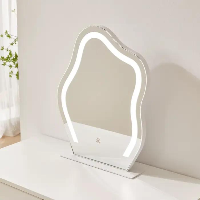 Ensemble de commode avec miroir et bande lumineuse, commode de maquillage blanche avec 2 portes de p
