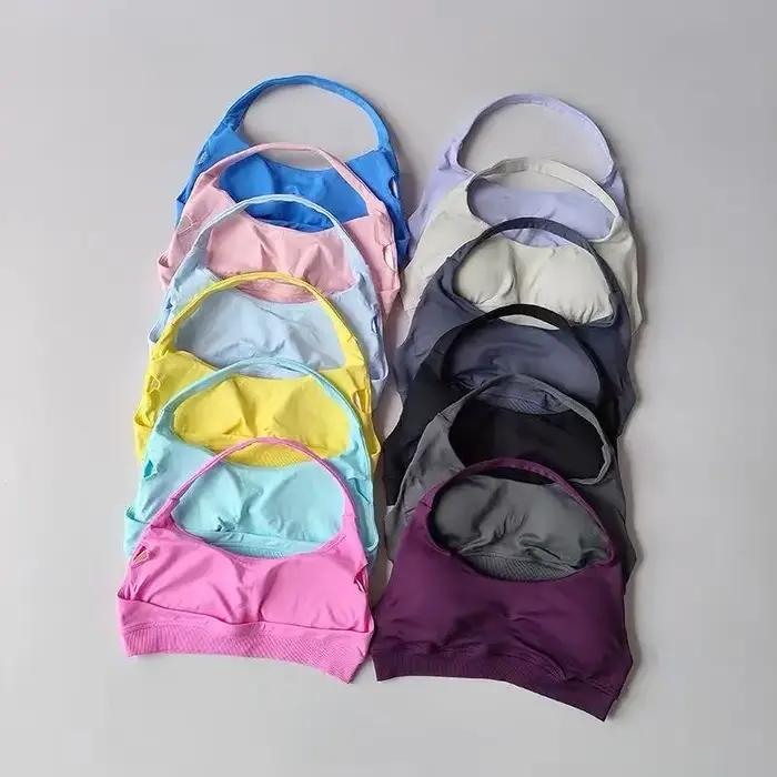 Soutien-gorge de sport pour femmes, résistant aux chocs, sans couture, col licou, haut soutien, Push