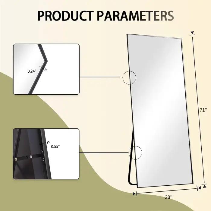Miroir pleine longueur, 71 "x 26" sur pied suspendu ou penché contre le mur miroirs de sol Dressing