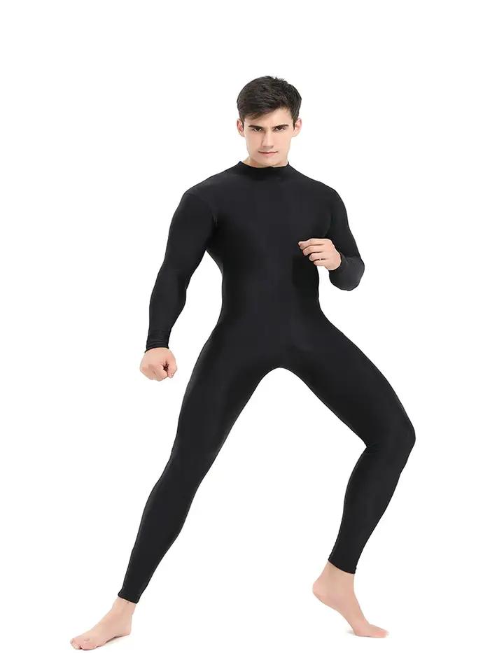 Speerise hommes noir col roulé Spandex à manches longues Unitard unisexe pleine longueur Ballet body