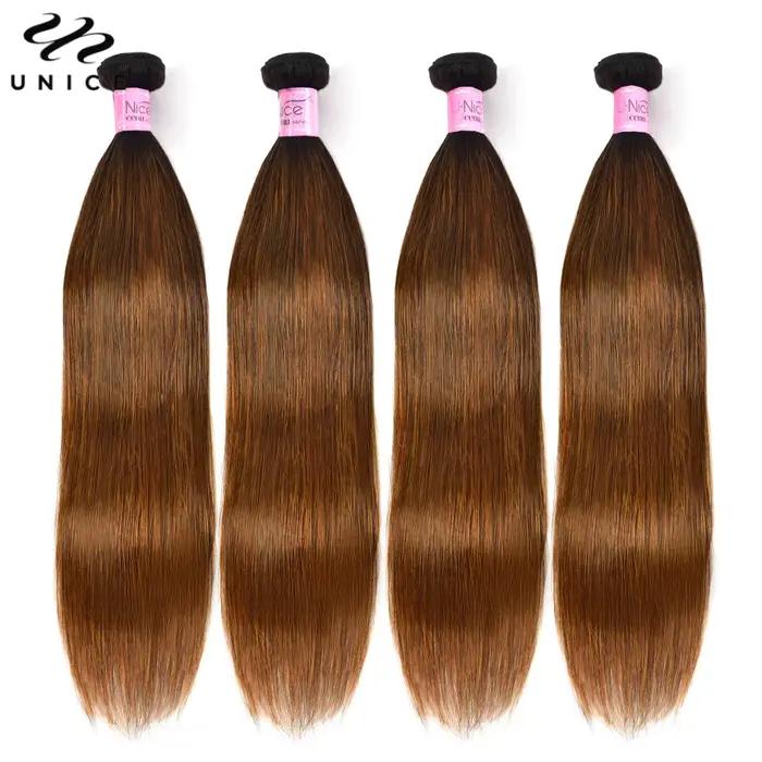 Mèches 3/4 naturelles lisses-UNice Hair, cheveux humains, balayage brun, tissage à coudre, lot de 1/