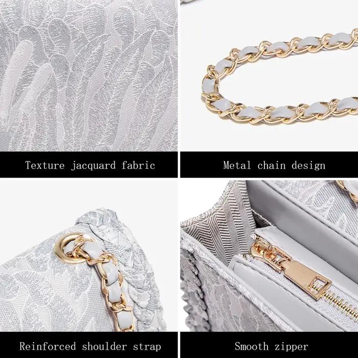 FOXER Sac bandoulière de luxe avec broderie florale pour femme – Sac à bandoulière élégant avec chaî