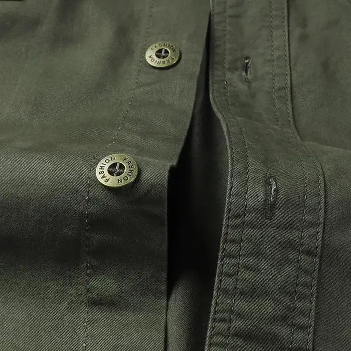 Chemises Cargo Militaires Homme Printemps Automne Coton Décontractées Coupe Slim Hauts Manches Longu