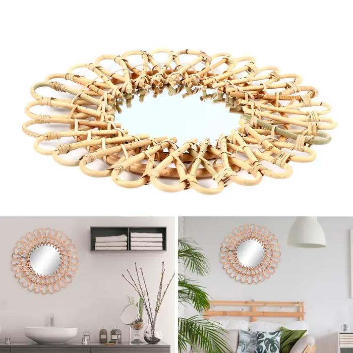 Miroir rond en rotin nordique pour la décoration intérieure, WUNICEF, miroir d'art