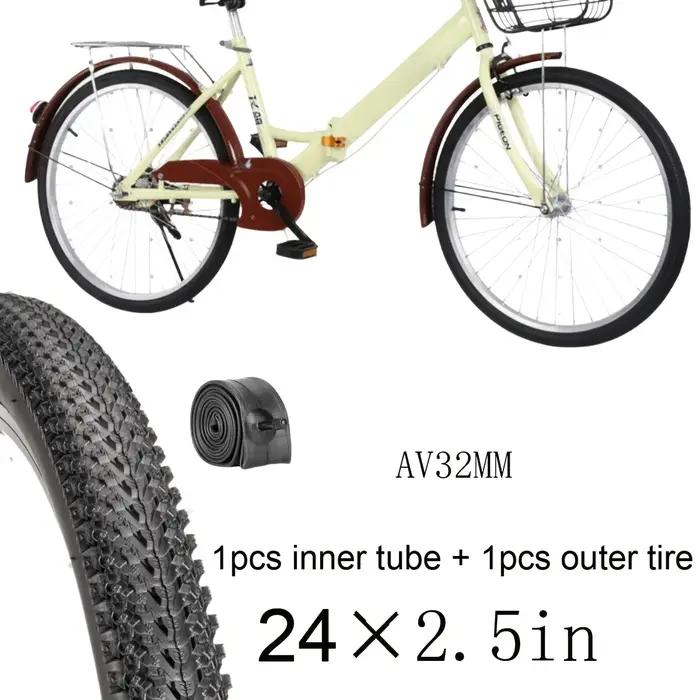 Ensemble de pneus et chambres à air pour vélo de 24 pouces pneus en caoutchouc largeur 24x2.125 24x2.35 24x2.5 valve Schrader AV32mm pour VTT vélo de ville vélo pliant