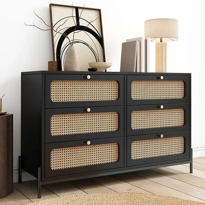 Placard en bois de rotin de cannage moderne, commode 6 MELfur ser, armoire de rangement en bois, buf