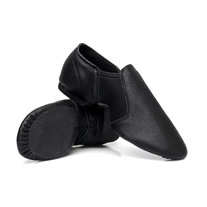 Chaussures de danse jazz en cuir véritable pour adultes baskets à semelle coordonnante beige noir filles femmes occasions spéciales studio scène